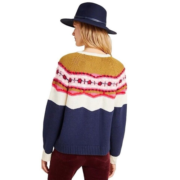 Anthropologie Field Flower Fair Isle Camellia Sweater Pullover Wool Blend XS - Picture 2 of 15